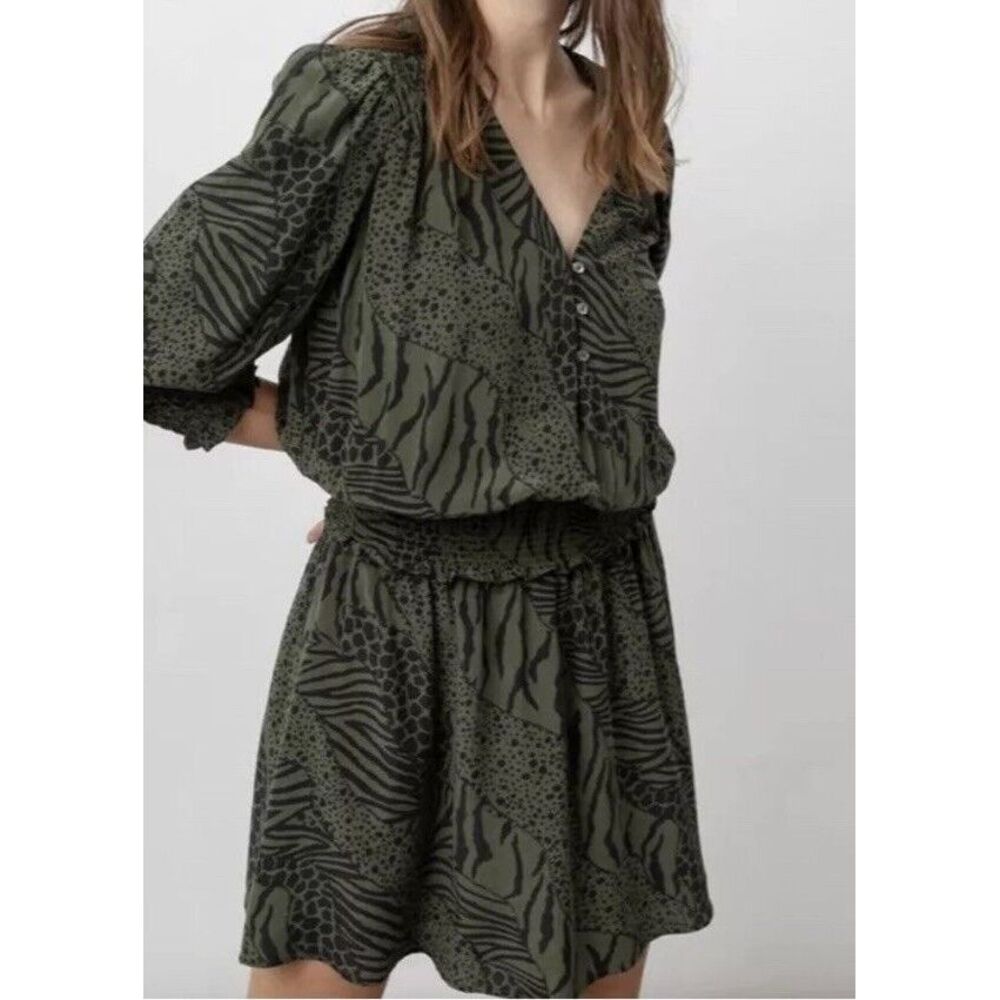 Rails Zana Olive Mixed Animal Print Mini Dress - Size S - Olive Green